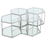 Meridian Furniture - Sei Glass Top Coffee Table With Mirrored Base, Chrome, 4-Piece - This SEI coffee table four-piece set puts you in complete control of the look of your space. Use a single table for a small space, or put together two or more tables for an expanded look when game night requires extra room for you to spread out. The beautiful chrome frame holds a glass top with mirrored base and parallel mirrored bottom shelf. The modular design lets you connect as many tables as you need for a custom solution to your requirements.