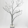 Floor Manzanita Tree Planter, 48"x26"x12", White, Silver