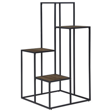 4-Tier Display Shelf, Black and Rustic Brown