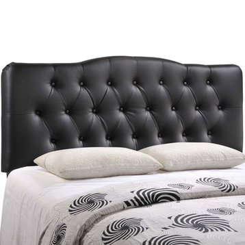 Annabel Queen Tufted Faux Leather Headboard, Black