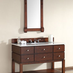 48 inch Warm Cherry Bathroom Vanity Natural White Stone Top - Bathroom Vanities And Sink Consoles