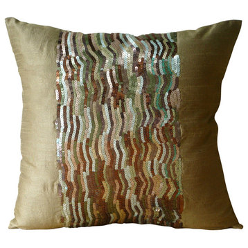 Sequins Gold Throw Pillow Covers, Art Silk Pillow Covers 16x16, Earthy Delight