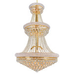 CWI Lighting - Empire 32 Light Down Chandelier With Gold Finish - Three tiers, crystal drapings, and candelabra bulbs make up this light source. But it isn't as simple as that. This large down chandelier has elegance all over it. The grandiose presentation of all the elements that make up this Empire 32 Light Chandelier resulted to a captivating beauty that will radiate right into your space.  Feel confident with your purchase and rest assured. This fixture comes with a one year warranty against manufacturers defects to give you peace of mind that your product will be in perfect condition.