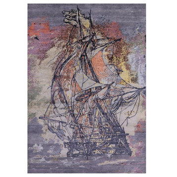 Wool and Silk Sailing Ship Hand Knotted Rug 9' 10" X 14' 2" Q11604