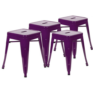 4 Pack Patio Dining Stool Chair, Backless Design With Square Metal Seat, Purple