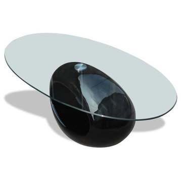 vidaXL Coffee Table End Table Side Table with Oval Glass Top High Gloss Black