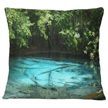 Emerald Pond in Deep Forest Landscape Photography Throw Pillow, 18"x18"