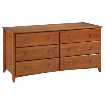 Traditional Dresser, Double Design With Pine Wood Frame & Round Knobs, Cherry