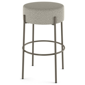 Amisco Clovis Counter and Bar Stool, Light Beige & Grey Boucle Polyester / Grey Metal, Counter Height