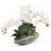 Cream White Real Touch Phalaenopsis Orchids in Large Metal Tray