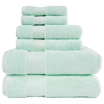 6 Piece Turkish Solid Cotton Hand Bath Towels, Dusty Aqua