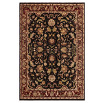 Bareens Designer Rugs - Boho Chic Ziegler Brandi Black Red Hand-Knotted Wool Rug - 8'11'' x 11'4'' - Enhance the ambiance of your home with this magnificent Persian-influenced Turkish hand-knotted rug made by skilled artisans capable of creating the most exceptional vegetable dyes and hand-spun wool. This exquisite handmade rug is a one-of-a-kind Peshawar Kafkaz, otherwise identified as Chobi, Chobi Peshawar, Oushak, or Ziegler rug. These handmade rugs are crafted in Pakistan utilizing superior-quality wool imported from Australia, New Zealand, and Korea in two types of weaves: the Persian weave and the Mori weave. This rug is meticulously crafted by hand using the finest natural vegetable dyes extracted from local plants. The artisans use a blend of hand-spun local and fine merino wool, resulting in a rug with a compelling texture, higher lanolin content, and longer staple. The artisans occasionally incorporate natural or artificial silk into the pile to enhance specific motifs. The finished product is an awe-inspiring execution of flawless design and an understated palette that exudes elegance.