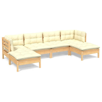 vidaXL Solid Pinewood Patio Lounge Set 6 Piece with Cream Cushions Garden Sofa