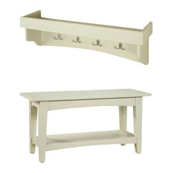 Bolton Furniture - Shaker Cottage Bench/Coat Hooks w/Tray, Sand - Hall Trees