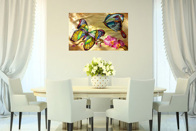 Original silk painting "Butterflies on orchid branch" Silk Art