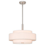 Livex Lighting - Meridian 4-Light Pendant, Brushed Nickel - A triple drum shade adds character to this handsomely styled pendant light. Update your decor with the clean styling of this contemporary four light pendant from the Meridian collection. Features a lovely hand crafted oatmeal color fabric hardback shade and frosted diffuser for subtle illumination.