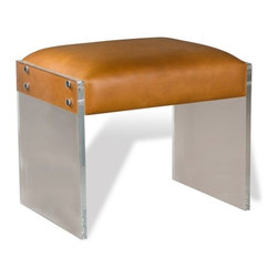 Aiden Tan Leather Ottoman with Acrylic Legs - Footstools And Ottomans