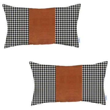 Set of 2 Brown Houndstooth Lumbar Pillow Covers