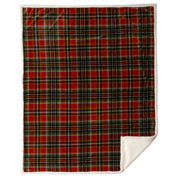 Rust and Sage Plaid Sherpa Throw Blanket, 54"x68"
