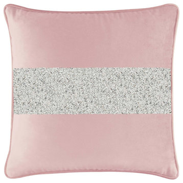 Sparkles Home Luminous Rhinestone Stripe Pillow, 16", Blush Velvet, Silver