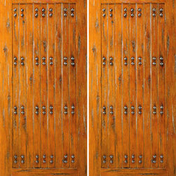 Knotty Alder Exterior Double Door, Log Home, Clavos - Front Doors