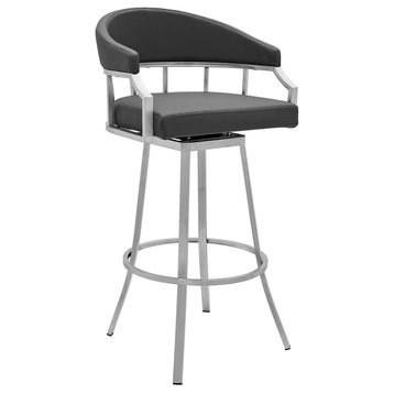 Palmdale Swivel Modern Faux Leather Bar and Counter Stool- Brushed Stainless...
