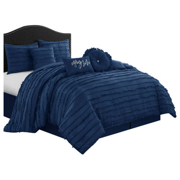 Merle Merbabe 7-Piece Bedroom Bedding Comforter Set, Navy, California King