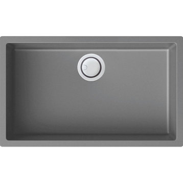 Transolid Zero 30"x18" silQ Granite Dual Mount Single Bowl Kitchen Sink, Gray