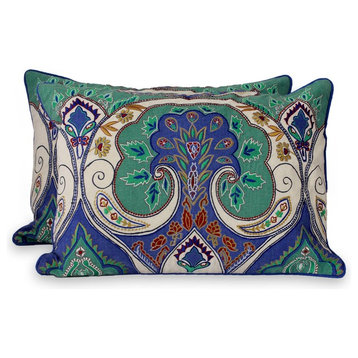 Embroidered Cushion Covers, 'Autumn In Delhi', India, Set of 2