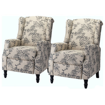 Upholstered Manual Recliner With Wingback,Set of 2, Indigo
