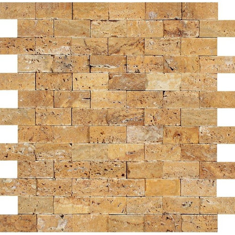 Travertine Brick Mosaic, 1 X 2 Split-Faced