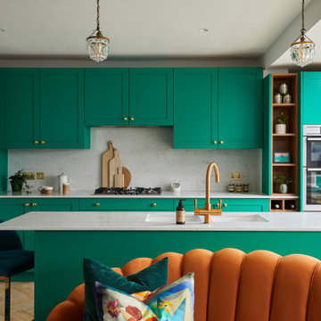 Emerald Green Kitchen in 1930's London Home