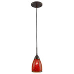 Woodbridge Lighting - Venezia Mini Pendant, Bronze, Mosaic Red, 1-Light, 4"D - The Venezia collection is a series of hanging lights featuring uniquely colored designer glass. With many color options to choose from, this transitional design can blend in many rooms with different colors and themes.