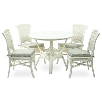 Set of 4 Alexa Dining Side Chairs w/Cushion and Round Dining Table White Color