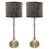 28" Crystal Lamp With Black Snakeskin Diamond Shade, Antique Brass, Set of 2