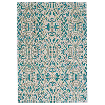 Weave & Wander Arsene Scroll Print Textured Rug, Turquoise, 2'2"x4'
