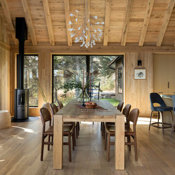 White Oak Paneling and Timbers in Modern Rustic Open Concept Room