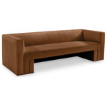 Meridian Furniture - Henson Velvet Upholstered Sofa, Saddle - Spice up your living room or den with this Henson velvet sofa. This handsome chair has a boxy design that suits any contemporary room with ease. It's covered in rich saddle velvet that's luxuriously soft to the touch and against the body, making it everyone's favorite seat. The solid wood frame of this modern sofa adds durability, resilience, and long-lasting enjoyment to this sofa, making it look right at home in your up-to-the-minute space.