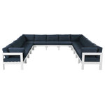 Meridian Furniture - Nizuc Water Resistant Patio U-Shaped Modular Sectional, Navy, 13-Piece: 9 Armless Chair, 4 Corner Chair, White Aluminum Frame - Pick and choose your favorites from the Nizuc collection to create a modular seating group the whole gang will enjoy. The sturdy aluminum frame provides dependable support for friends and family as they relax and unwind, and the resilient navy water resistant fabric stands up to the elements without losing its beautiful demeanor, so you can count on it lasting for the long haul. Latches beneath these seating pieces help you easily attach them to one another for convenient setup.
