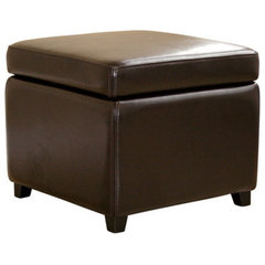 Baxton Studio Full Leather Storage Cube Ottoman Transitional