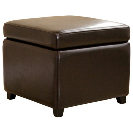 Baxton Studio Full Leather Small Storage Cube Ottoman, Dark Brown