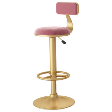 Nordic-Styled Swivel Lifting Bar Stool, Metal With Backrest, Pink, H23.6-31.5"
