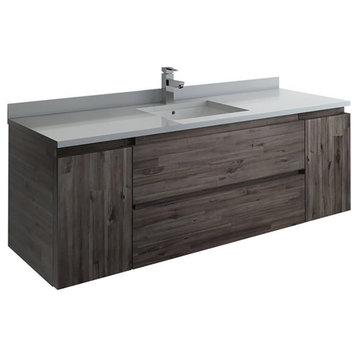 Fresca Formosa 59" Wall Hung Single Sink Modern Wood Bathroom Cabinet in Brown