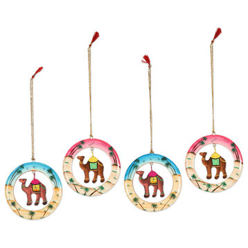 Novica Handmade Ring Of Camels Wood Ornaments (Set Of 4)