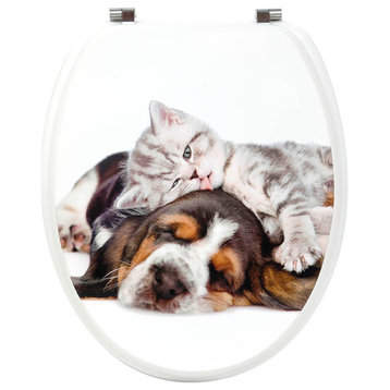 18" Elongated Toilet Seat With Print, Puppy and Kitten