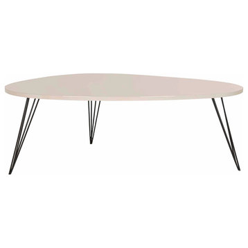 Mid Century Coffee Table, Hairpin Legs and Lacquered Top With Rounded Edges, Taupe