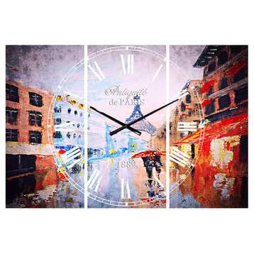 Couple Walking in Paris French Country 3 Panels Metal Clock