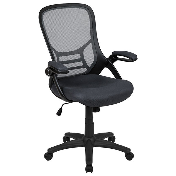 High Back Mesh Swivel Office Chair With Flip-up Arms, Dark Gray