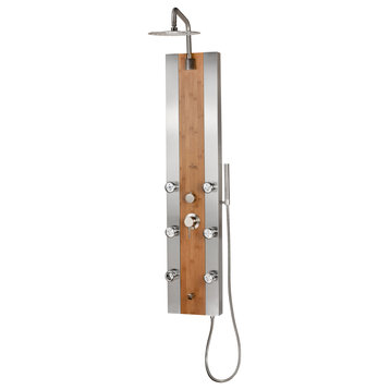 PULSE 1050 Bali Bamboo Wood Shower Panel In Brushed Stainless Steel
