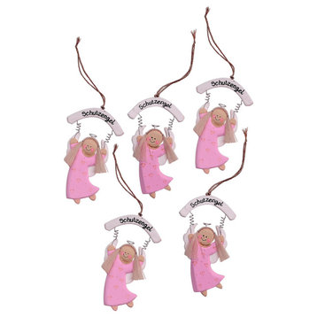 Novica Handmade Schutzengel In Pink Wood Ornaments (Set Of 5)